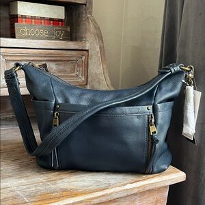 💙 NWT The Sak Keira Leather Hobo Shoulder Bag Navy Blue Bohemian NEW